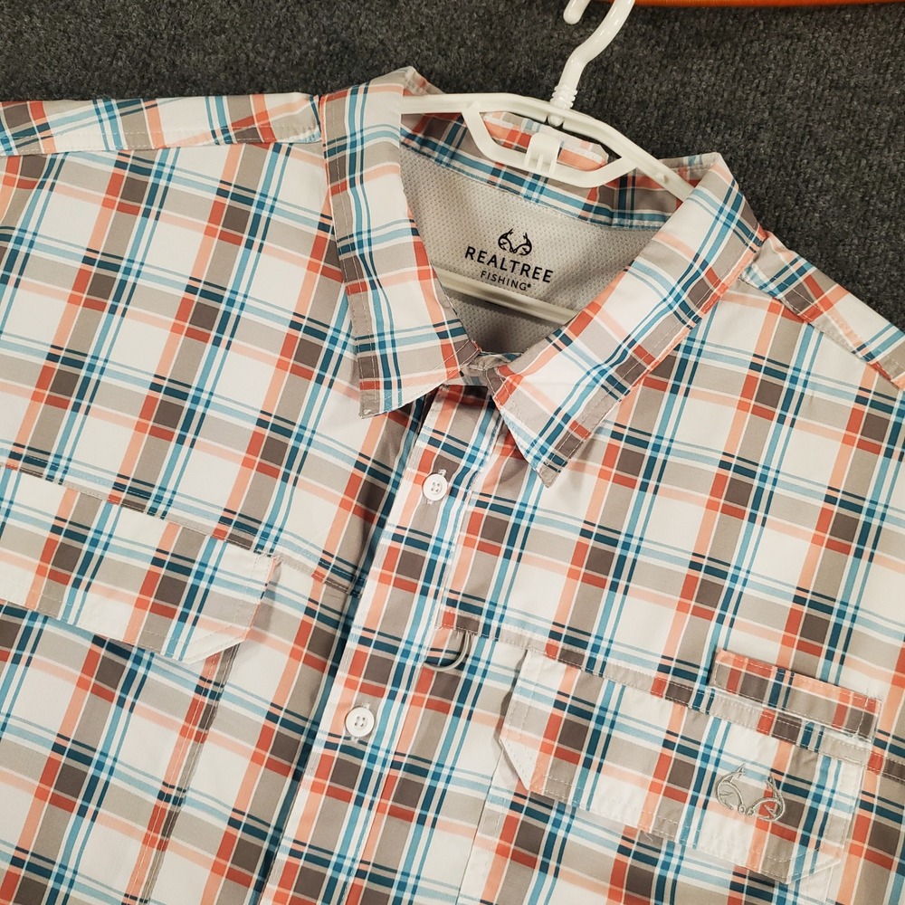 Realtree Fishing Shirt Men 3XL TS10509 Offshore Plaid Blue Moon Vented Button Up